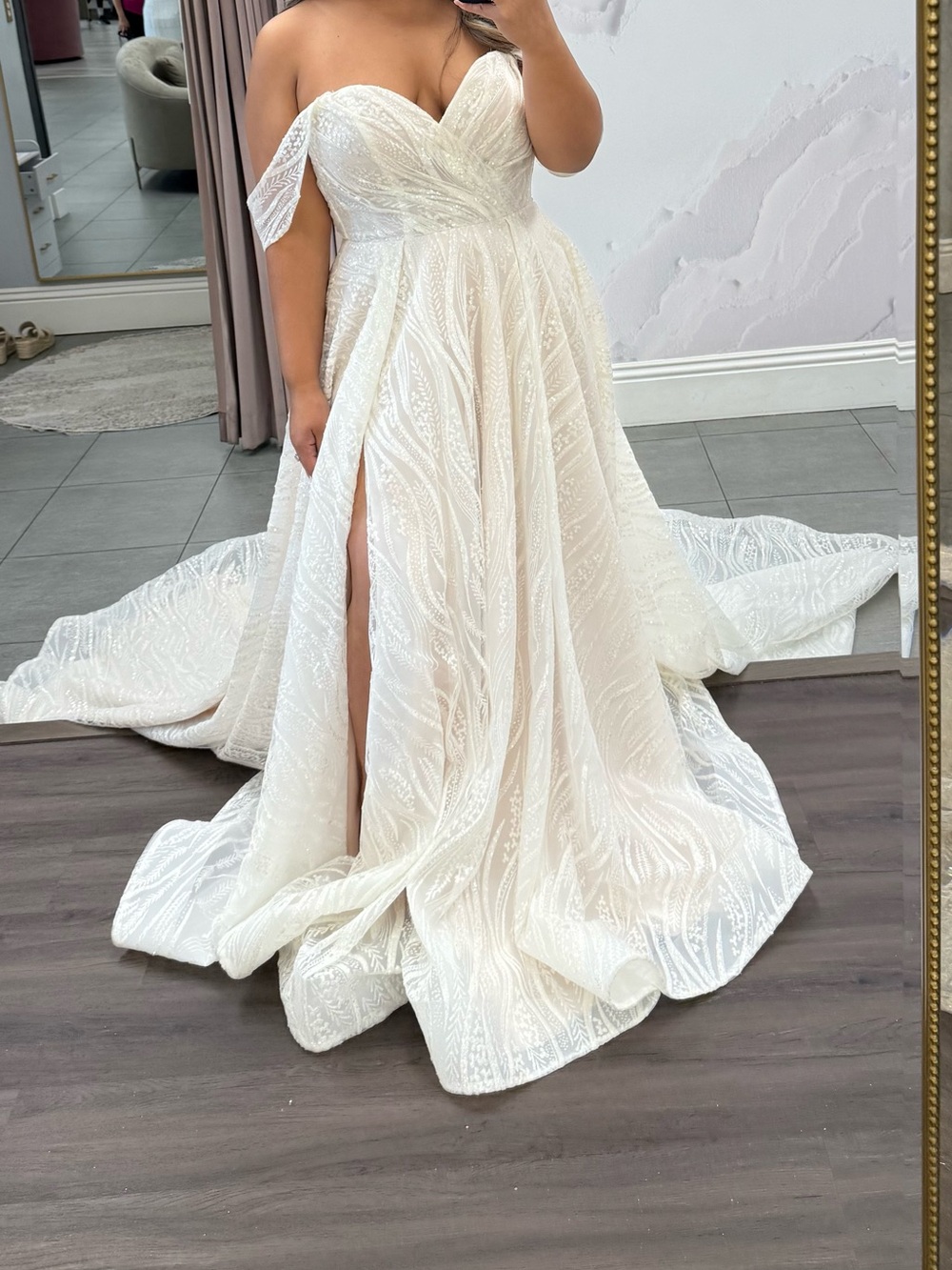 Off-Shoulder Ivory Bridal Gown with Side Slit